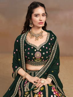 Dark Green Bridesmaid Lehenga with Floral Embroidery