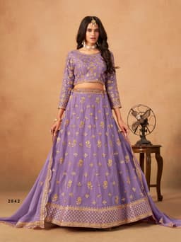 Lavender Organza Embroidered Lehenga Choli