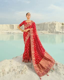 Luxury Pure Dola Viscose Red Wedding Designer Saree