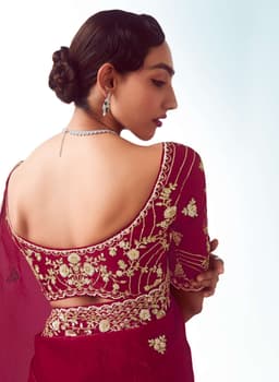 Wine Red Embroidered Wedding Saree