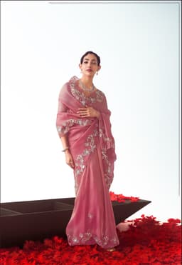 Dusty Rose Embroidered Party Wear Saree