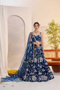 Navy Blue Net Festive Lehenga