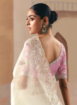 Ivory White Embroidered Saree