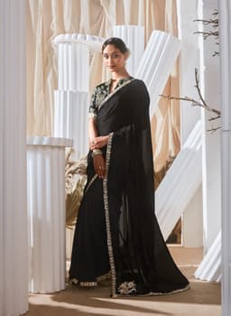 Luxury Black Designer Saree for Wedding Reception & Party Wear