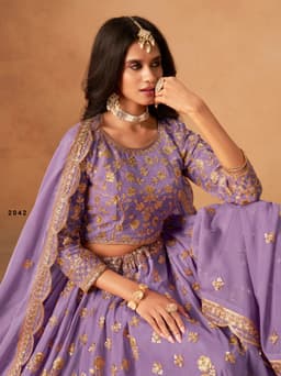 Lavender Organza Embroidered Lehenga Choli