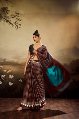 Coffee Brown Modal Satin Ajrakh Print Saree