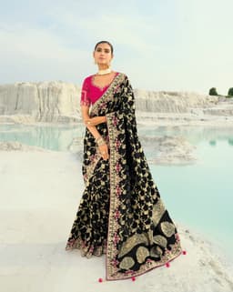 Black Pure Dola Viscose Handwork Bridal Saree