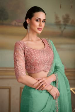 Mint Green Shining Wedding Wear Georgette Saree