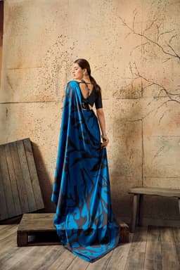 Royal Blue Modal Satin Ajrakh Print Saree