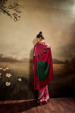 Wine Modal Satin Ajrakh Print Saree for Women