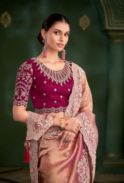 Rose Gold Satin Georgette Silk Bridal Reception Saree