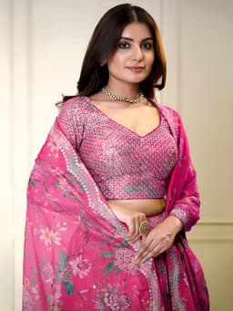 Hot Pink Organza Lehenga