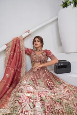 Rose Pink Organza Tissue Lehenga for Women Close Up