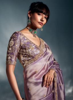 Lavender Tissue Organza Saree for Wedding Wear