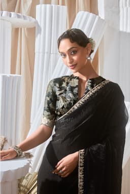 Luxury Black Designer Saree for Wedding Reception & Party Wear