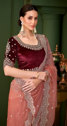 Dusty Rose Tissue Georgette Silk Reception Saree