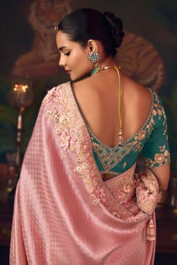 Dusty Rose Pink Silk Bridal Saree with Floral Embroidery