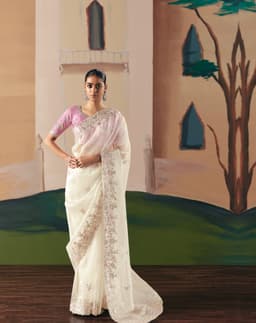 Ivory White Embroidered Saree