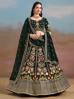 Dark Green Bridesmaid Lehenga with Floral Embroidery