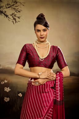 Wine Modal Satin Ajrakh Print Saree for Women