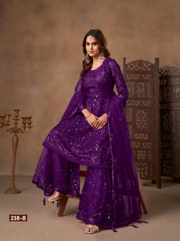 Purple Net Party Palazzo Suit