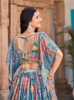 Sky Blue Bridesmaid Lehenga with Cape Sleeves