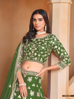 Green Organza Engagement Lehenga Choli