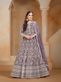 Lavender Net Anarkali Gown