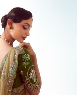 Olive Gold Embroidered Wedding Saree
