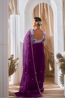 Royal Purple Party Fancy Lace Work Saree