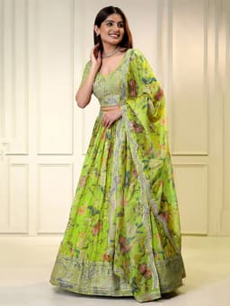 Neon Green Organza Lehenga