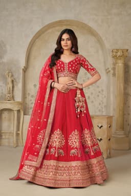 Royal Red Silk Designer Bridal Lehenga UK Front View