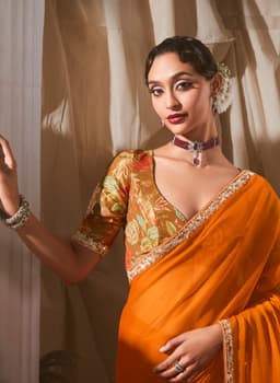 Luxury Orange Designer Saree for Haldi, Wedding & Festive Wear