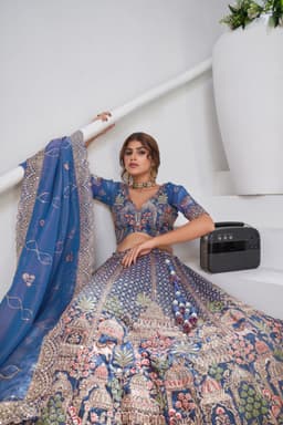 Teal Blue Bridal Lehenga Indian Lehenga UK Close Up