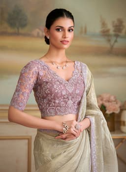 Champagne Gold Shining wedding Georgette Saree
