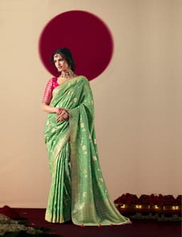 Mint Green Wedding Saree With Weaving Work