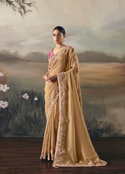 Champagne Gold Wedding Saree Online