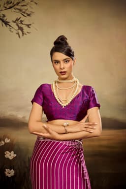 Magenta Modal Satin Ajrakh Print Saree
