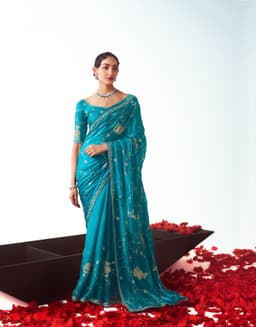 Teal Blue Designer Wedding Saree