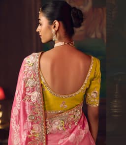 Candy Pink Silk Saree with Floral Embroidery