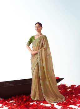 Olive Gold Embroidered Wedding Saree