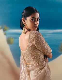 Champagne Party Wear Satin Organza Saree