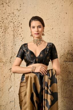 Brown Modal Satin Ajrakh Print Saree