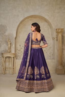 Royal Purple Silk Bridal Lehenga for Wedding Back View