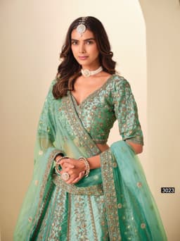 Sea Green Art Silk Lehenga