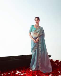 Pastel Blue Handwork Wedding Guest Saree