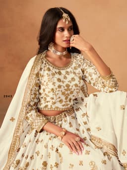 Ivory Organza Embroidered Lehenga Choli