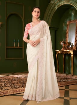 Ivory White Wedding Saree Online