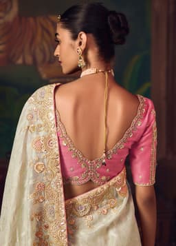 Ivory Silk Jacquard Saree with Embroidery