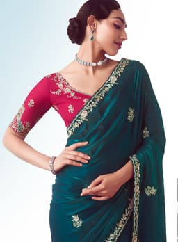 Teal Green Embroidered Wedding Saree